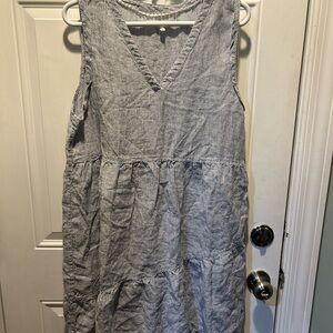 Lucky Brand Sleeveless V-Neck Tiered Linen-Blend Dress - Blue/White Stripe
